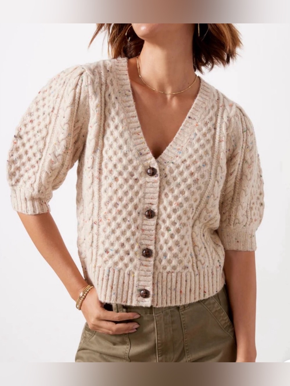 Rails Isla Cardigan Sz L NEW Confetti Bonbon Knit Puff Sleeve